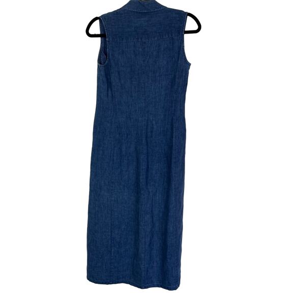 PETITE SOPHISTICATE Dress Women Maxi Blue Chambray Linen Sleeveless Button Front - Picture 3 of 10